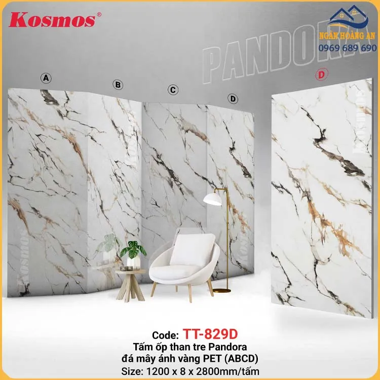 Ốp Tường Tấm Ốp Than Tre Vân Đá Pandora Kosmos TT-829