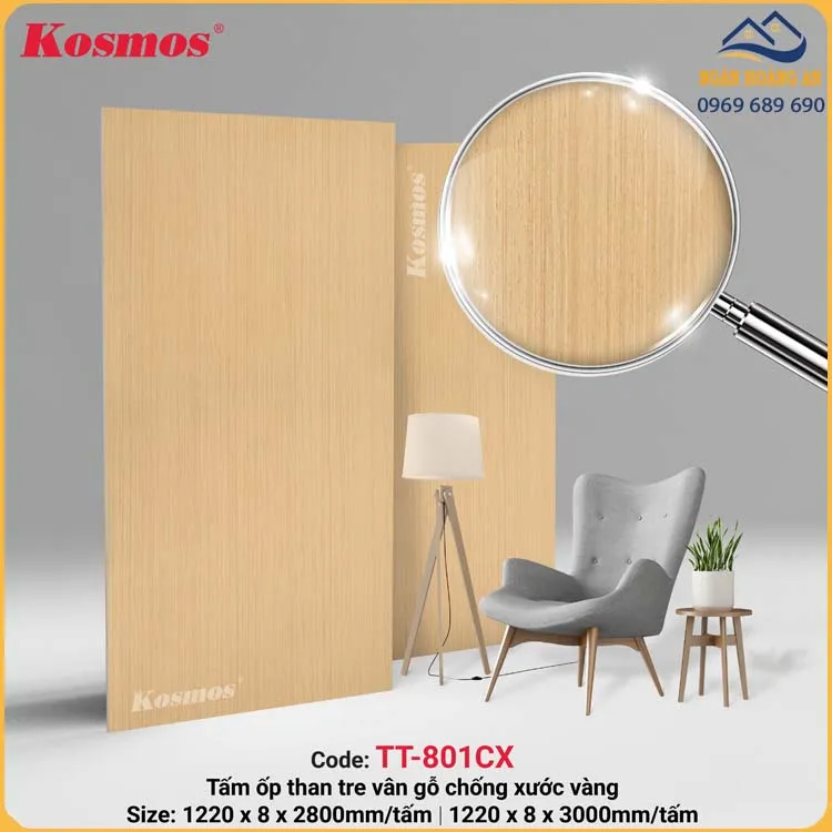 Ốp Tường Tấm Ốp Than Tre Vân Gỗ Vàng Kosmos TT-801CX