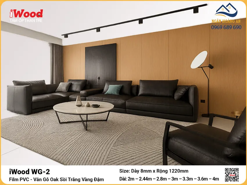 Tấm Than Tre Ốp Tường Vân Gỗ Oak Sọc Vàng Đậm iWood WG-2