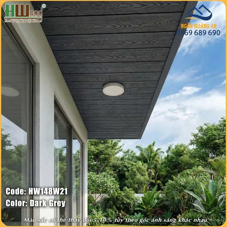 Tấm Ốp Trần Gỗ Nhựa Ngoài Trời Hwood HW148W21 Dark Grey