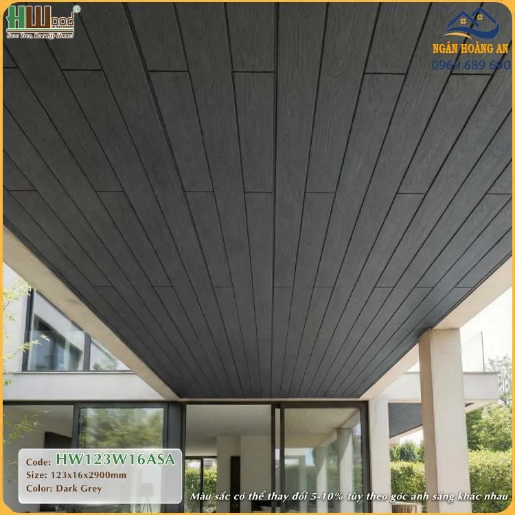Tấm Ốp Tường Gỗ Nhựa Ngoài Trời Phủ ASA Hwood HW123W16ASA Dark Grey