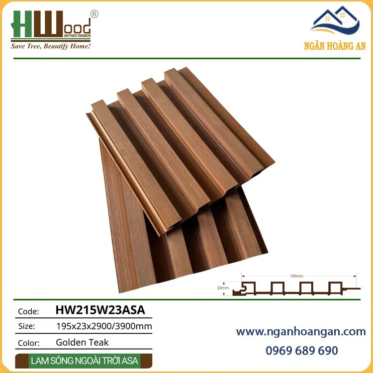 Tấm Ốp Lam Sóng Gỗ Nhựa Ngoài Trời Phủ ASA Hwood HW215W23ASA