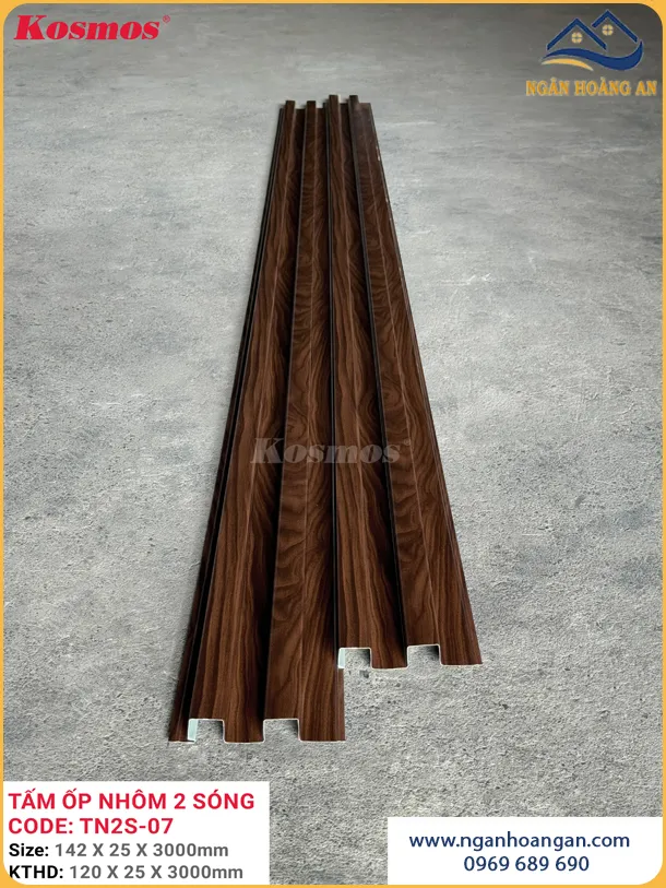Tấm Ốp Trần Nhôm 2 Sóng Kosmos TN2S-07 Vân Gỗ Nâu Walnut