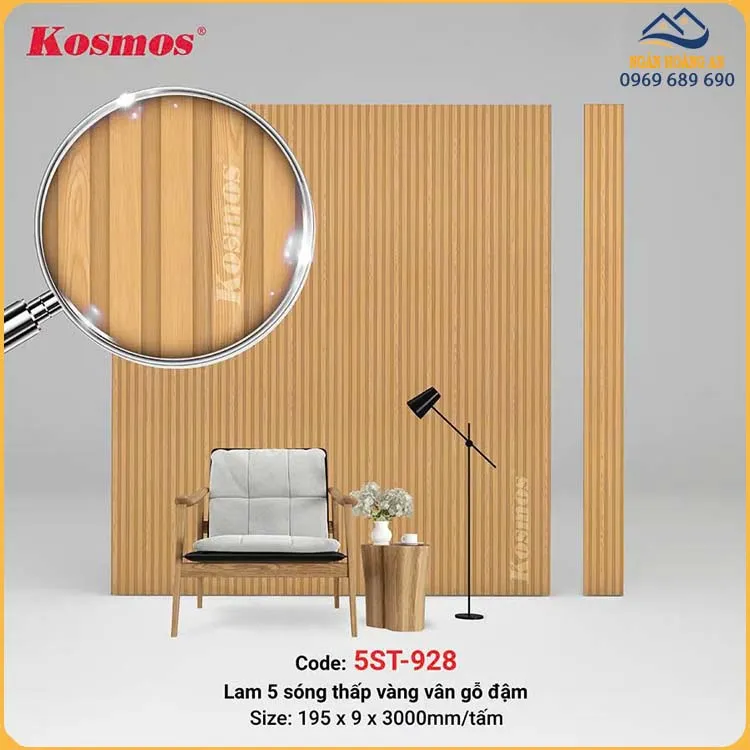 Tấm Ốp Trần Nhựa Lam 5 Sóng Thấp Giả Gỗ Kosmos 5ST-928