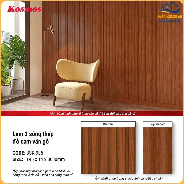 Tấm Ốp Trần Ốp Tường Lam Sóng Chân Kép Kosmos 3SK-906