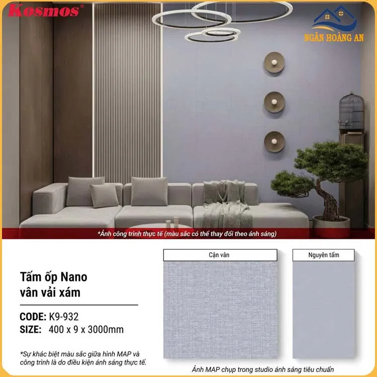 Tấm Ốp Tường Nano Nhựa Vân Vải Xám Kosmos K9-932