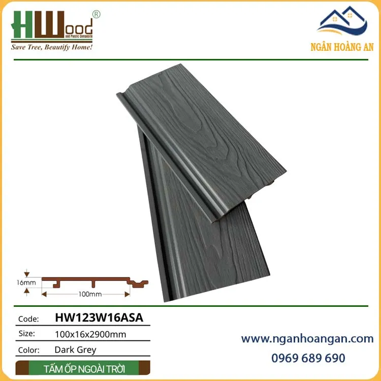 Tấm Ốp Gỗ Nhựa Ngoài Trời Phủ ASA Hwood HW123W16ASA