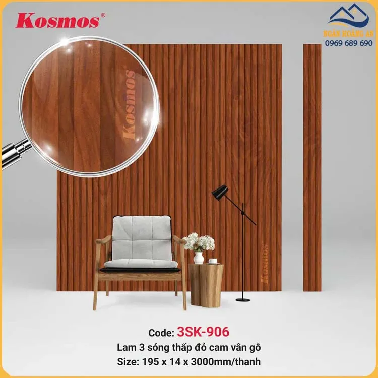 Tấm Ốp Trần Ốp Tường Lam Sóng Chân Kép Kosmos 3SK-906