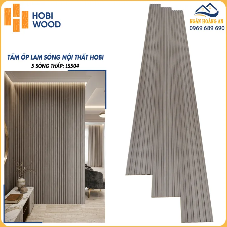 Tấm Ốp Tường Lam Sóng Hobiwood LS504 Màu Xám Nâu