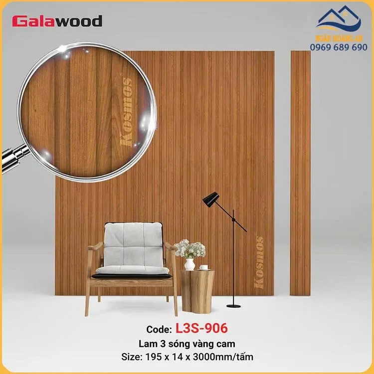 Tấm Nhựa Ốp Tường Lam Sóng Giả Gỗ Galawood L3S-906