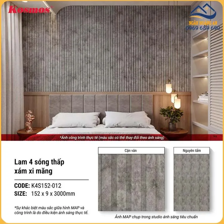 Tấm Ốp Lam Sóng Nhựa Vân Bê Tông Kosmos K4S152-012