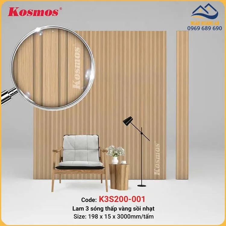 Tấm Ốp Lam Sóng Nhựa Giả Gỗ Kosmos K3S200-001