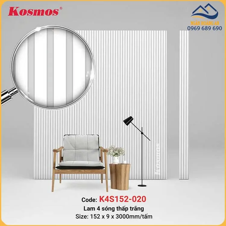 Tấm Lam Sóng Nhựa Kosmos K4S152-020 Màu Trắng Trơn