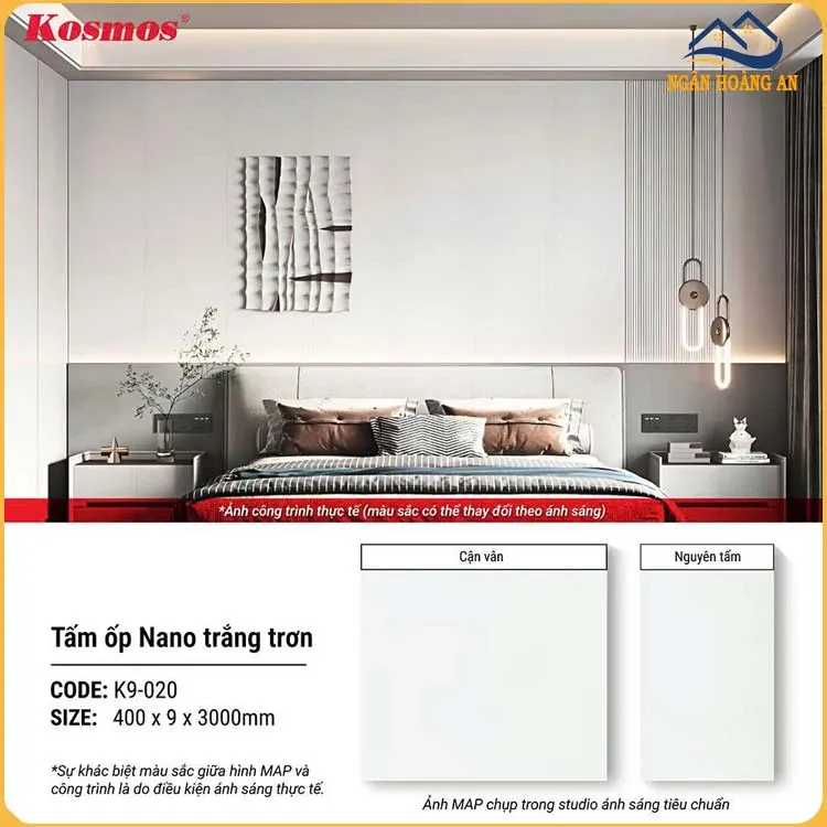Tấm Nhựa Ốp Tường Nano Màu Trắng Trơn Kosmos K9-020