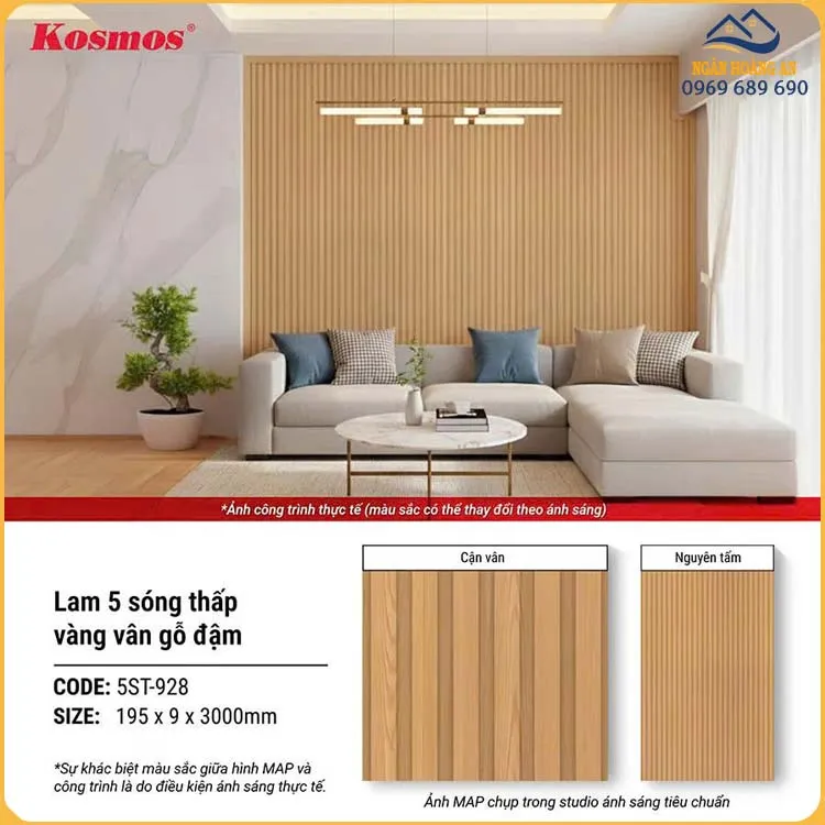 Tấm Ốp Trần Nhựa Lam 5 Sóng Thấp Giả Gỗ Kosmos 5ST-928