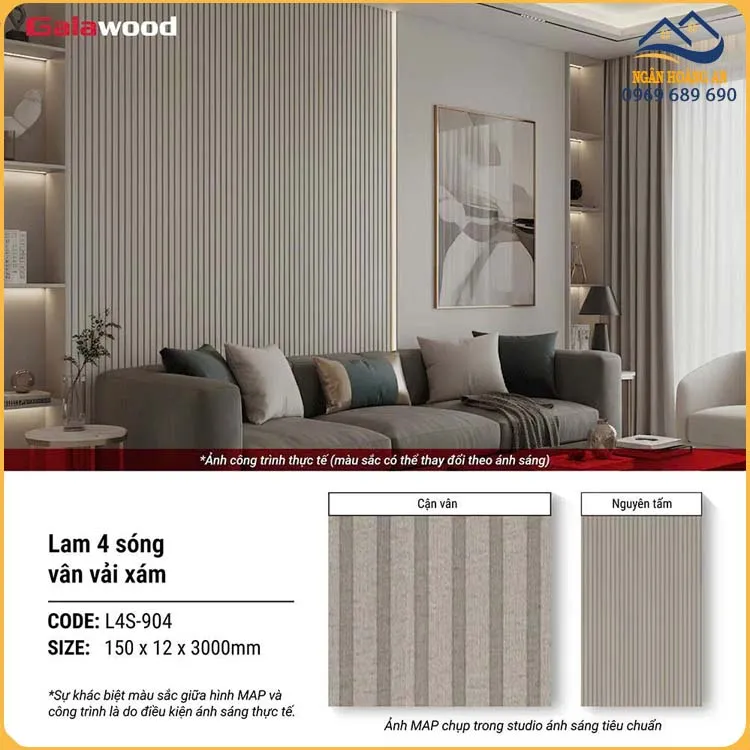Tấm  Nhựa Ốp Tường Lam Sóng Galawood L4S-904 Vân Vải