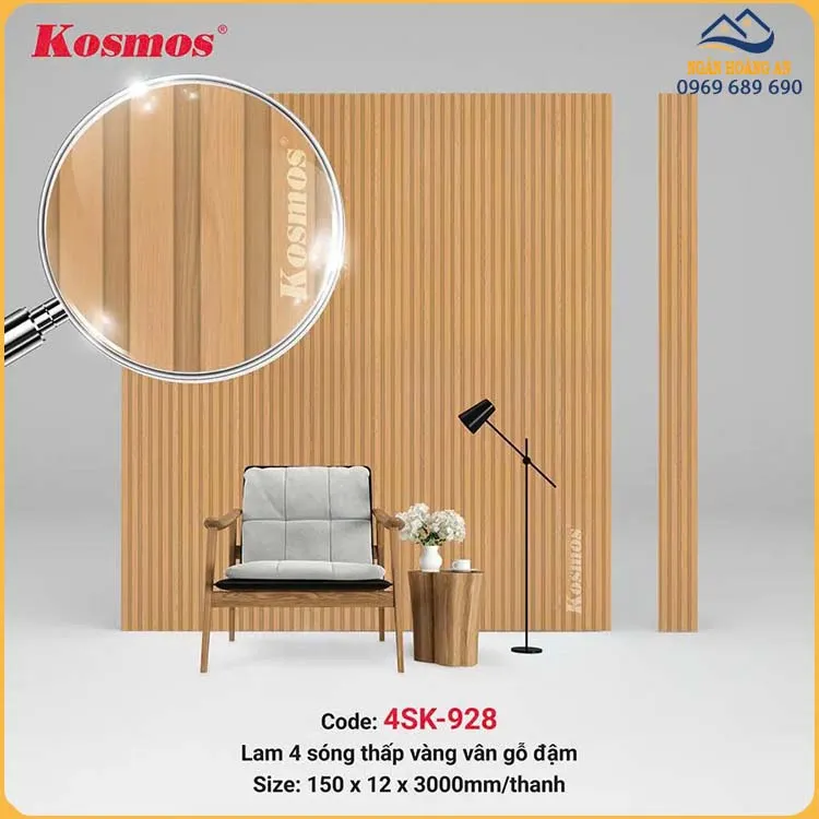 Tấm Ốp Tường Nhựa Lam Sóng Kép Kosmos Giả Gỗ 4SK-928