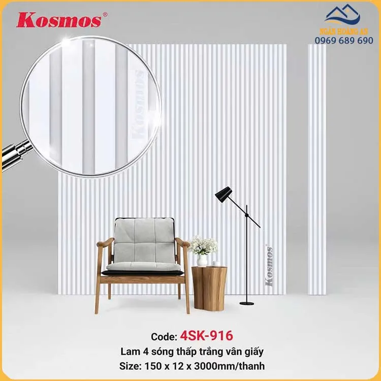 Tấm Ốp Tường Lam Sóng Kép Nhựa Vân Đơn Sắc Kosmos 4SK-916
