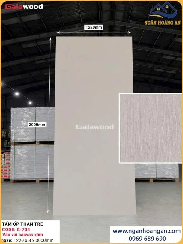 Ốp Tường Than Tre Galawood 8mm G-704 Vân Vải Canvas Xám