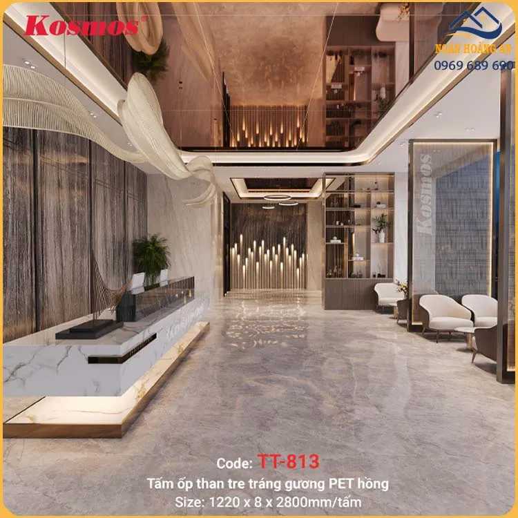 Ốp Tường Tấm Ốp Than Tre Kosmos TT-813 Tráng Gương PET Hồng