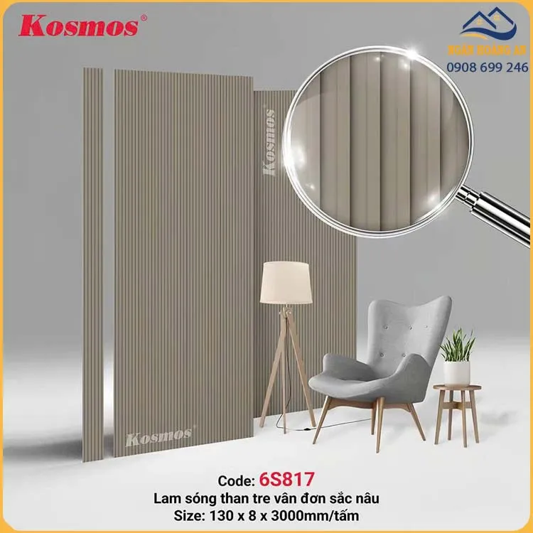Ốp Trần Tấm Ốp Than Tre Lam Sóng Đơn Sắc Nâu Kosmos 6S817