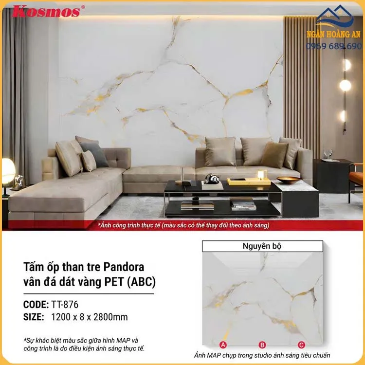 Tấm Ốp Than Tre Pandora Vân Đá Dát Vàng PET Kosmos TT-876