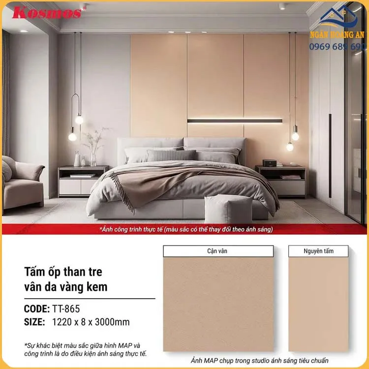 Tấm Ốp Tường Sợi Than Tre Vân Da Vàng Kem Kosmos TT-865