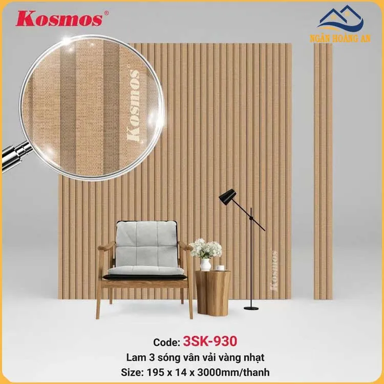 Tấm Ốp Tường Lam Sóng Giả Vân Vải Vàng Nhạt Kosmos 3SK-930