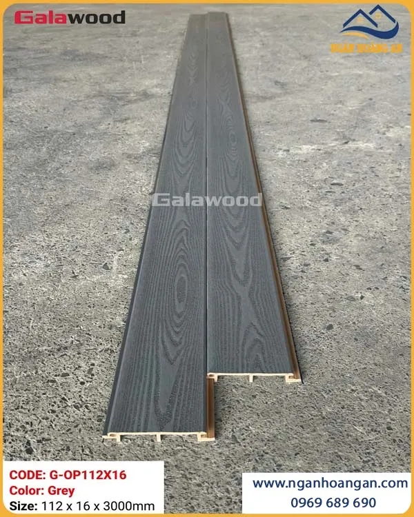 Tấm Ốp Vách Gỗ Nhựa Ngoài Trời Phủ ASA Galawood G-OP112X16 Grey