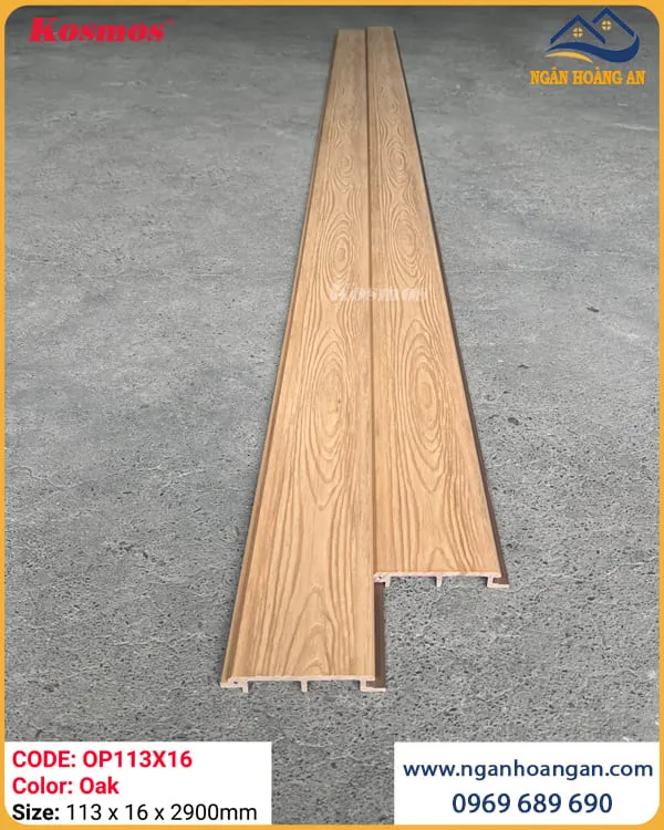 Tấm Ốp Vách Gỗ Nhựa Ngoài Trời Phủ ASA Kosmos OP113X16 Oak