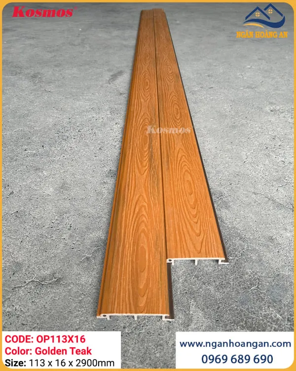 Tấm Ốp Vách Ngoài Trời Phủ ASA Kosmos OP113X16 Golden Teak