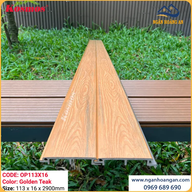 Tấm Ốp Vách Ngoài Trời Phủ ASA Kosmos OP113X16 Golden Teak