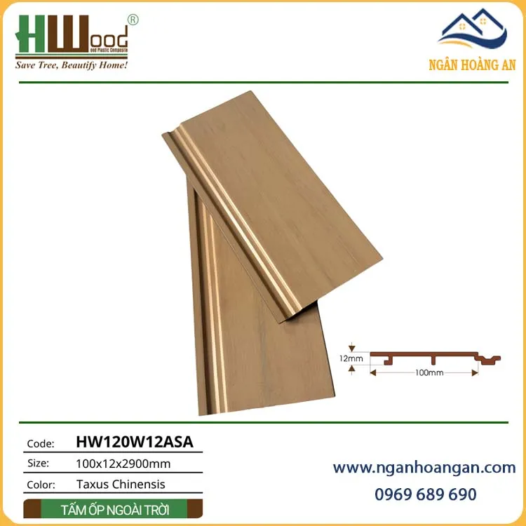Tấm Ốp Tường Trần Ngoài Trời Phủ ASA Hwood HW120W12ASA