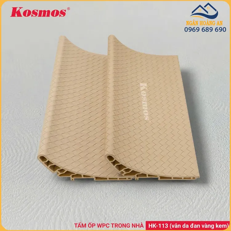 Tấm Ốp WPC Vân Da Đan Kosmos 35mm HK-113 Vàng Kem