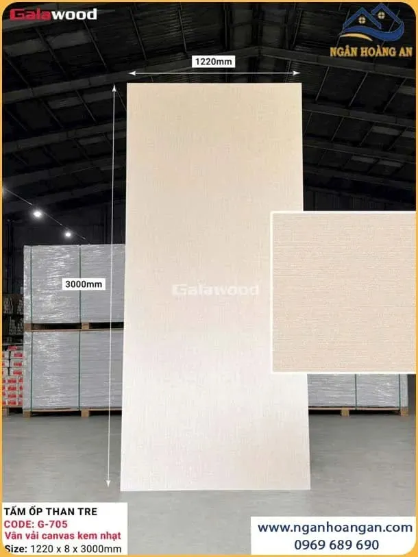 Tấm Ốp Đa Năng Sợi Than Tre Galawood G-705 Vân Vải Canvas Kem Nhạt