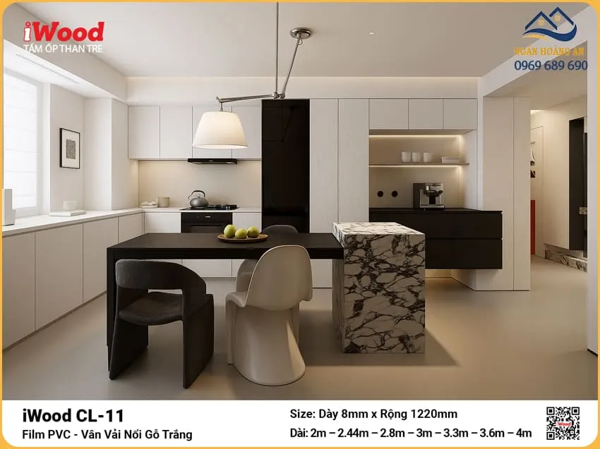 Tấm Ốp Than Tre Giả Vân Vải Nổi Gỗ Trắng iWood CL-11