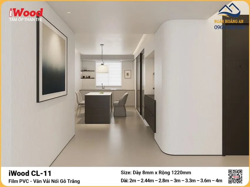 Tấm Ốp Than Tre Giả Vân Vải Nổi Gỗ Trắng iWood CL-11