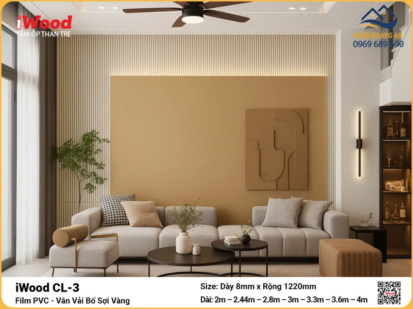 Tấm Ốp Than Tre Ốp Tường Giả Vải Bố Sợi Vàng iWood CL-3
