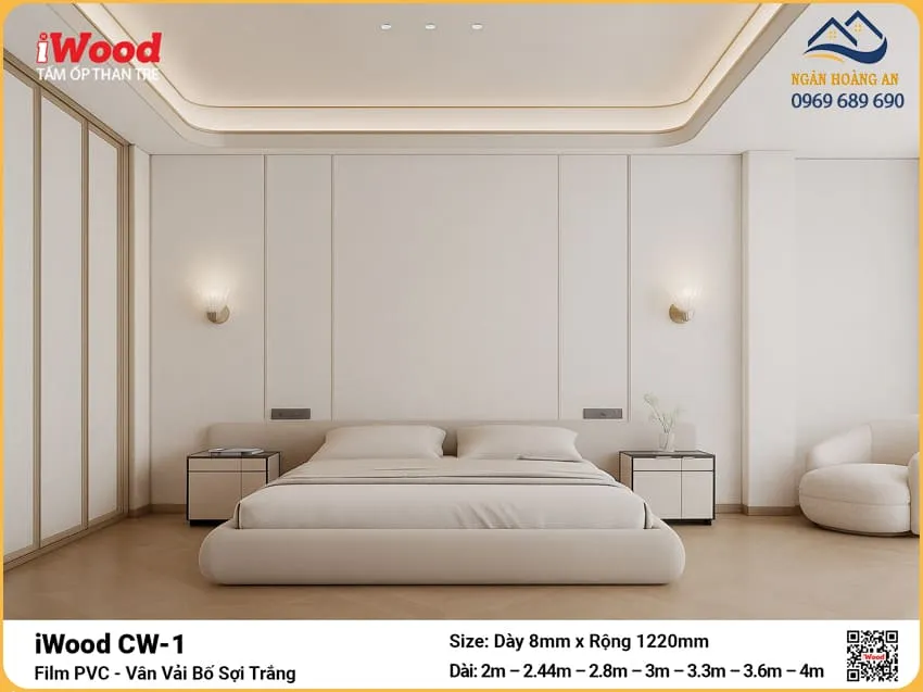 Tấm Than Tre Vải Bố Sợi Trắng iWood CW-1 Ốp Tường
