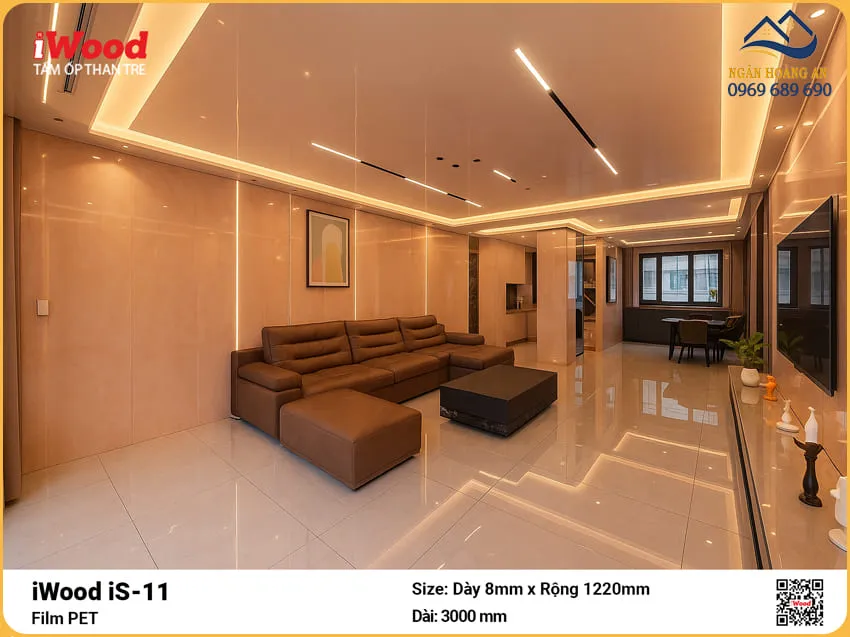 Tấm Sợi Than Tre Ốp Tường Phủ PET iWood iS-11