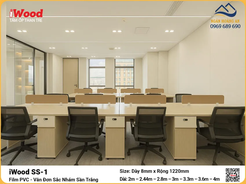 Tấm Ốp Than Tre Vân Đơn Sắc Nhám Sần Trắng iWood SS-1