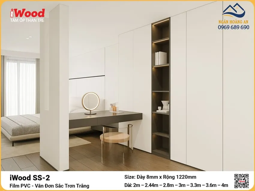 Tấm Ốp Than Tre Vân Đơn Sắc Trắng Trơn iWood SS-2