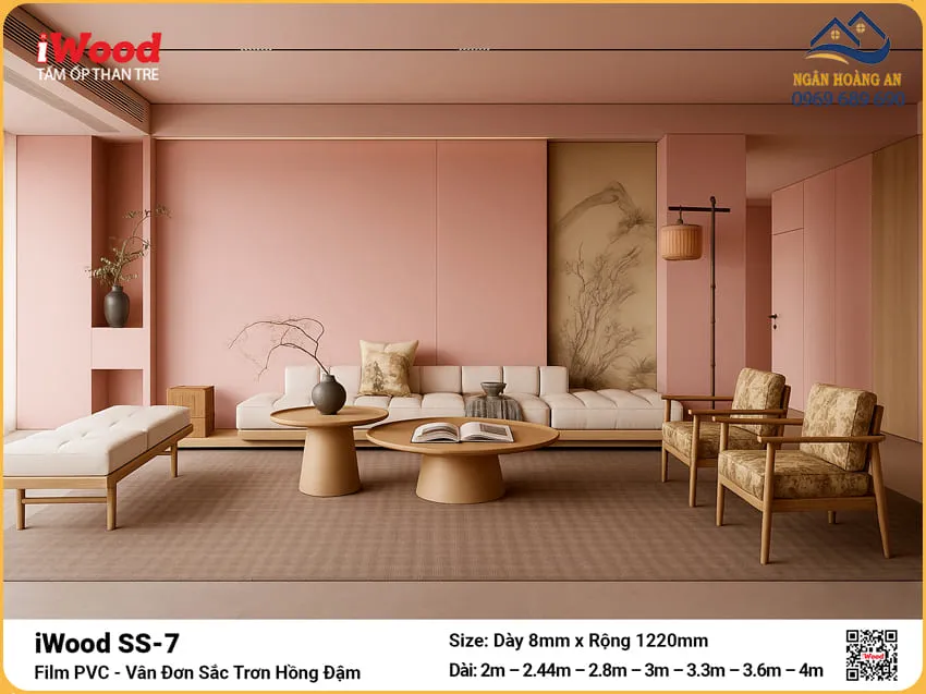 Tấm Ốp Than Tre Vân Đơn Sắc Trơn Hồng Đậm iWood SS-7