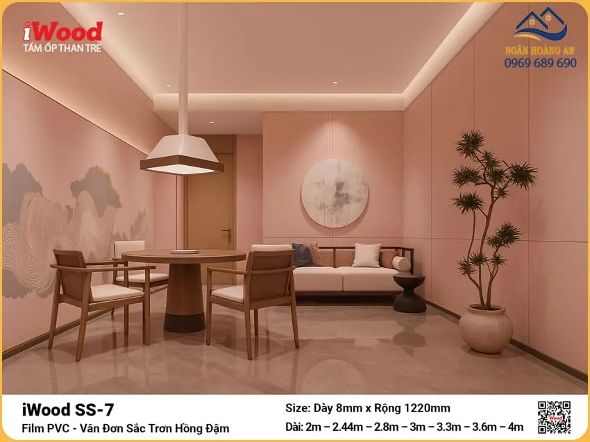 Tấm Ốp Than Tre Vân Đơn Sắc Trơn Hồng Đậm iWood SS-7