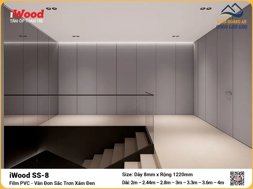 Tấm Ốp Than Tre Vân Đơn Sắc Trơn Xám Đen iWood SS-8