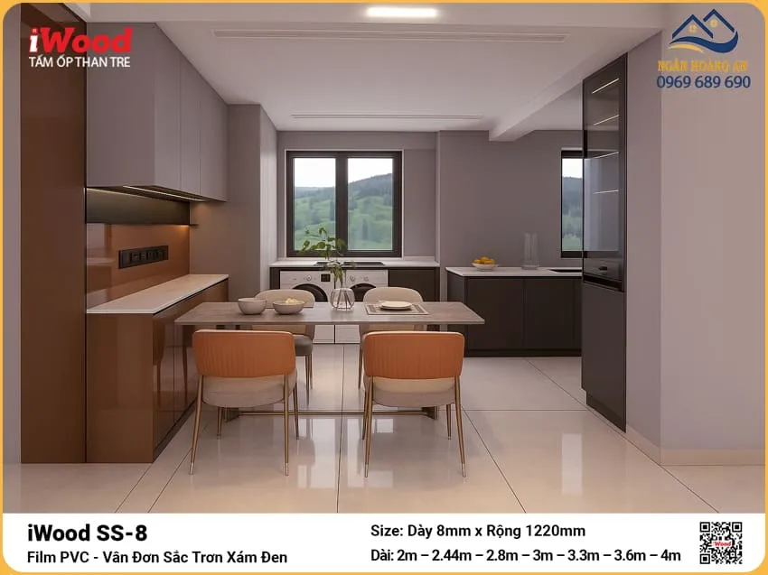 Tấm Ốp Than Tre Vân Đơn Sắc Trơn Xám Đen iWood SS-8