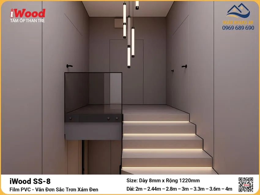 Tấm Ốp Than Tre Vân Đơn Sắc Trơn Xám Đen iWood SS-8