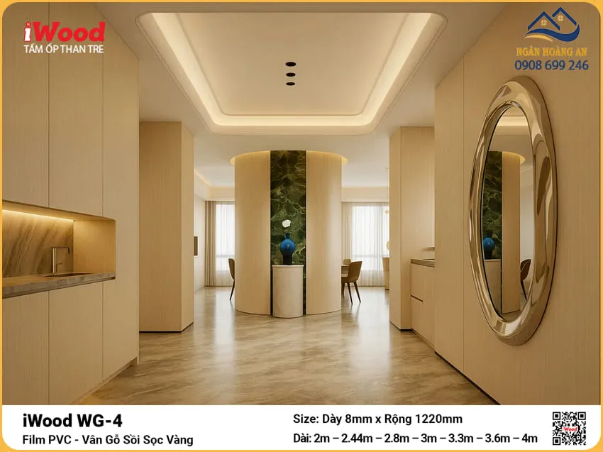 Ốp Trần Sợi Than Tre Đa Năng Vân Gỗ Sòi Sọc Vàng iWood WG-4