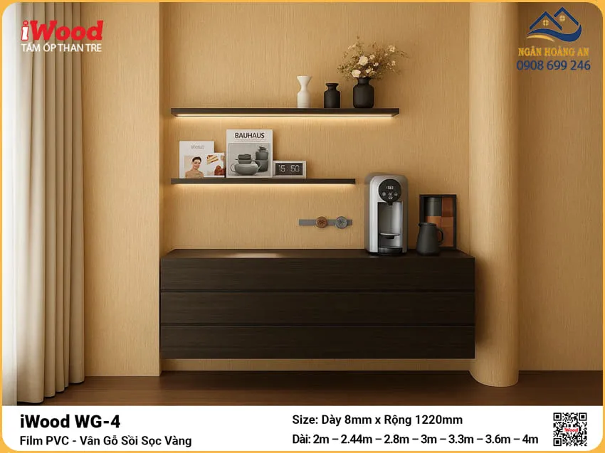 Ốp Trần Sợi Than Tre Đa Năng Vân Gỗ Sòi Sọc Vàng iWood WG-4