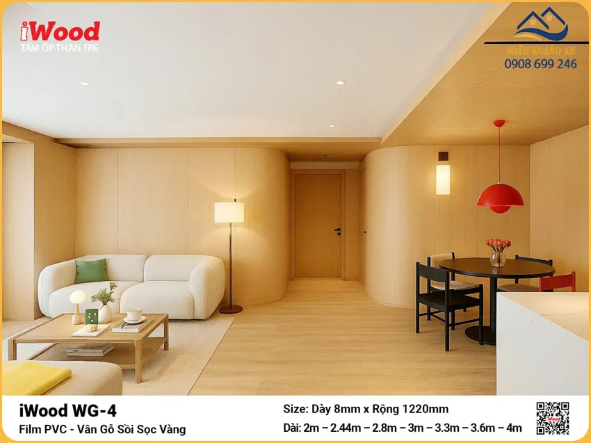 Ốp Trần Sợi Than Tre Đa Năng Vân Gỗ Sòi Sọc Vàng iWood WG-4